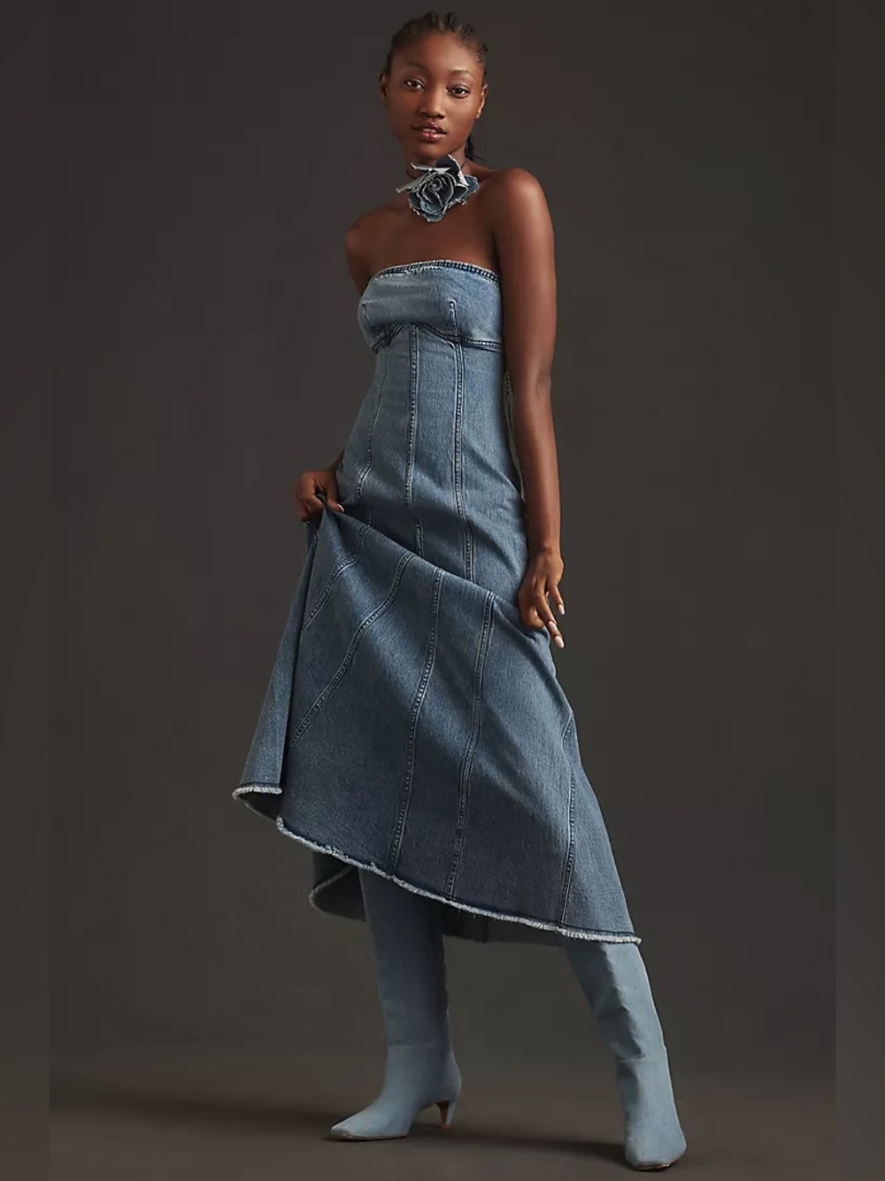Pilcro Anthropologie Icon Strapless Denim Midi Dress in Washed Blue ♥️♥️